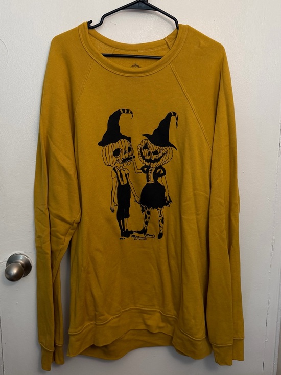 Sweaters - Mustard Yellow Halloween Pumpkin Graphic Sweatshirt